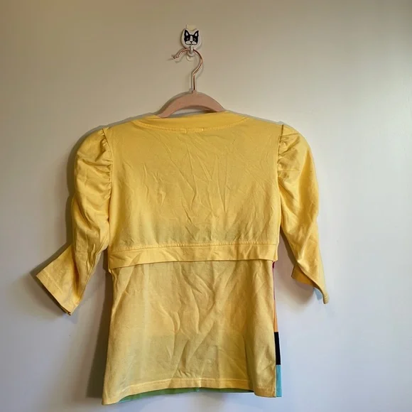 Vintage Yellow Ruched Sleeve Top with Colorblock and Faux Cropped Jacket size XS - Picture 5 of 6